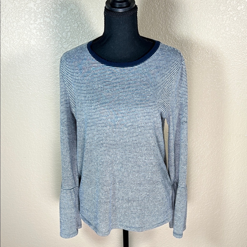 Lucky Brand Navy and White Striped Long-Sleeve Crewneck